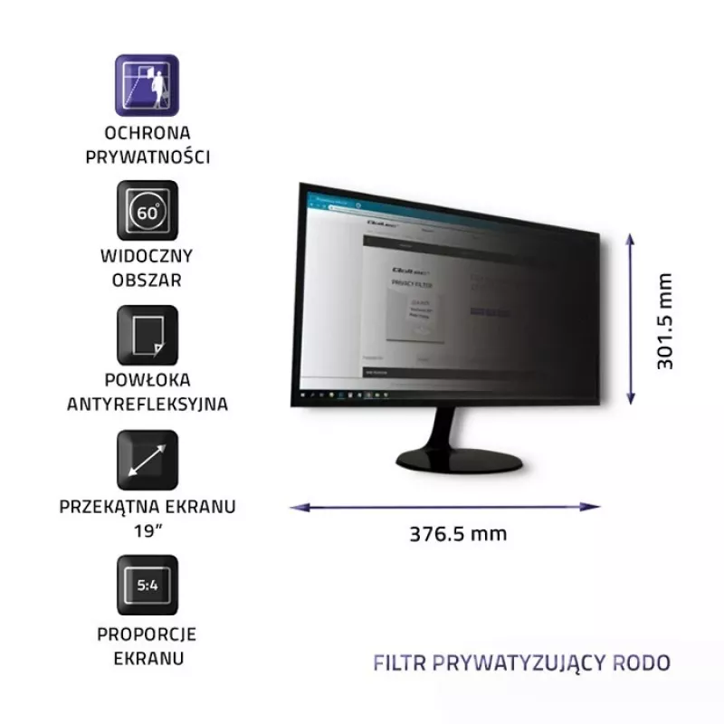 Qoltec 51053 Sichtschutzfilter für Display 48.3 cm (19) Monitor