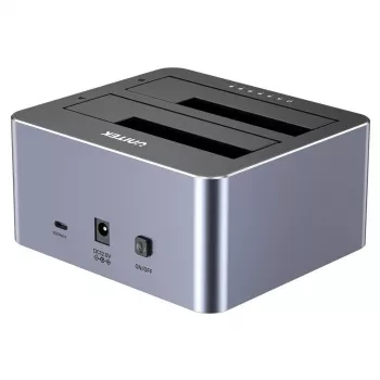 Dockingstation Unitek 51642 für 2,5-Zoll-/3,5-Zoll-SATA-Laufwerke, USB-C 10 Gbit/s, 2 Einschübe, Aluminium
