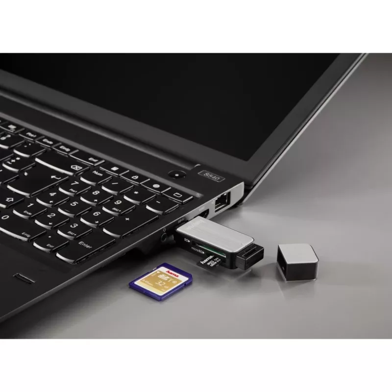 Hama 123900 USB-3.0-Kartenleser SD/microSD, Aluminium, schwarz/silber