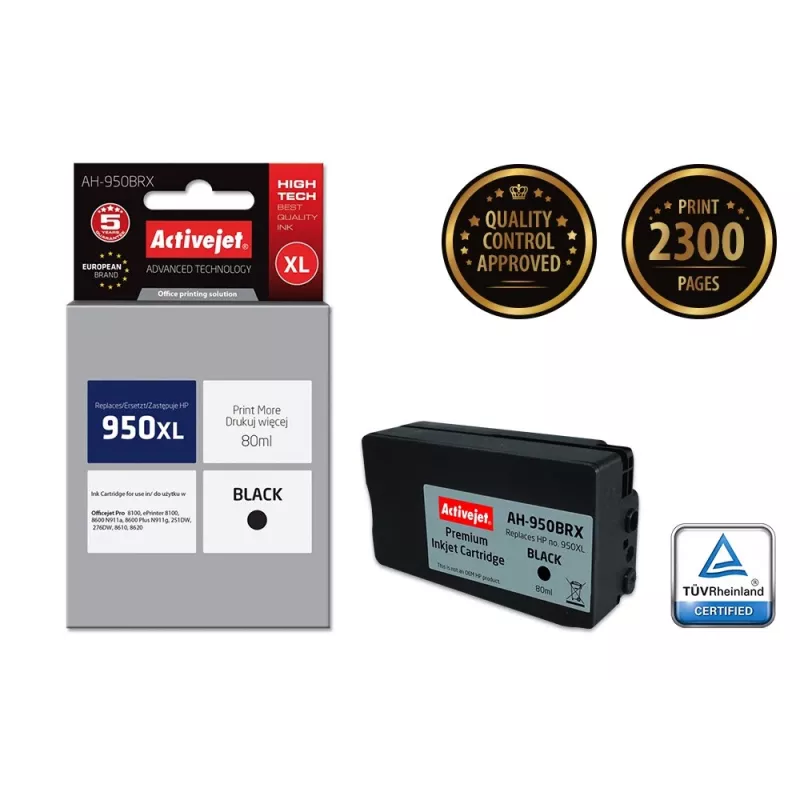 Activejet AH-950BRX Tinte (Ersatz für HP 950XL CN045AE; Premium; 80 ml; schwarz)