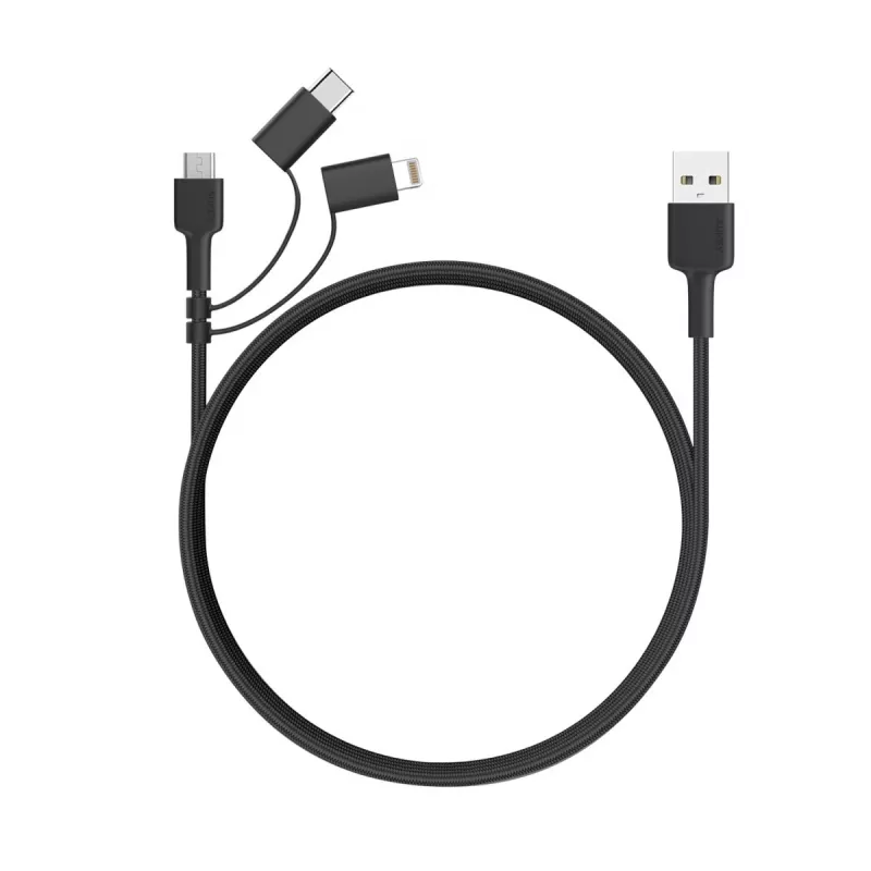 AUKEY CB-BAL5 3-in-1 Geflochtenes Kabel, Micro-USB / USB-C / Lightning, 1,2 m, Schwarz
