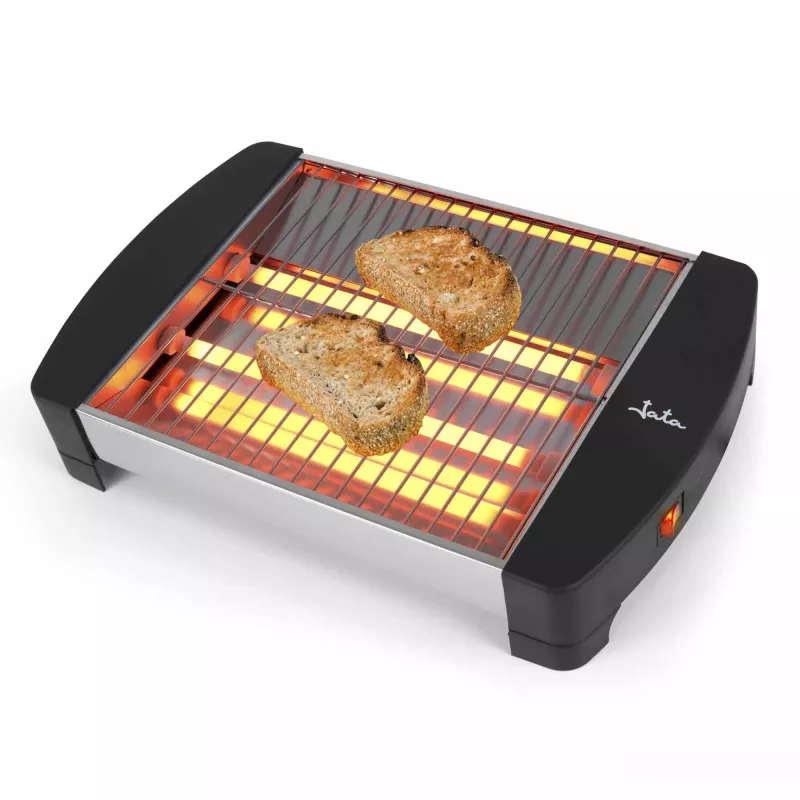 Jata JETT1587 Toaster, 400 W, 2 Quarzstäbe, herausnehmbare Krümelschublade, Edelstahl, Schwarz