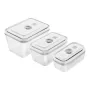 ZWILLING Fresh & Save 36803-003-0 rechteckiges Vakuumbehälter-Set aus Glas, 3 Stück (S/M/L, 0,35/0,75/1,6 L), Borosilikat, mikrowellen-/ofen-/spülmaschinengeeignet, grau/transparent