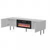TV cabinet cama meble LUCCA 180x40x59 cm, weiße Oberseite und Rahmen, schwarzer elektrischer Kamin