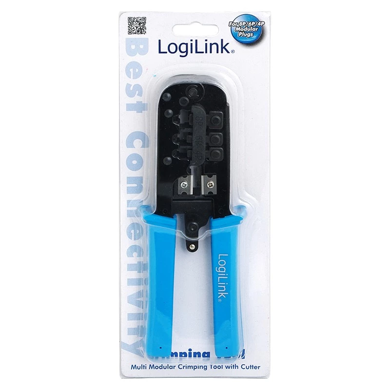 LogiLink WZ0019 Multi-Modular-Crimpwerkzeug, 8P/6P/4P, Schwarz/Blau