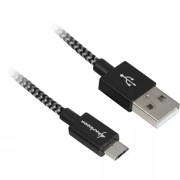 USB 2.0 Kabel, USB-A Stecker > Micro-USB Stecker (schwarz/grau, 2 Meter, ummantelt)