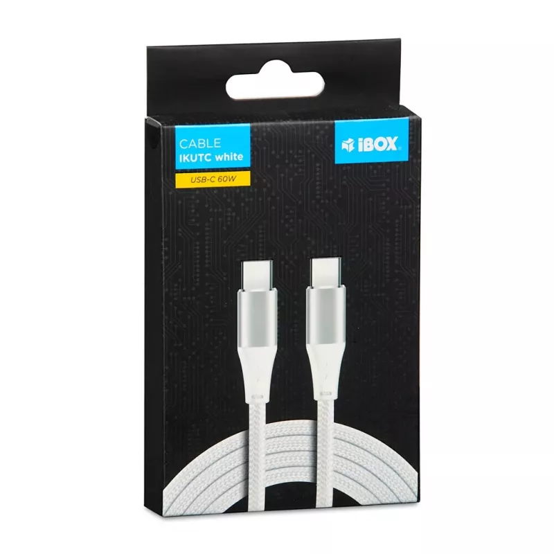 USB-C-auf-USB-C-Kabel IBOX IKUTC2W 2 m, USB 2.0, 3 A, weiß, Textilgeflecht