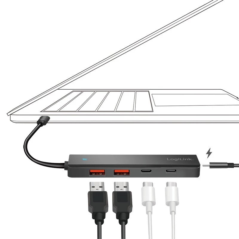 Hub USB-C, 4 Ports 2x USB-A, 2x USB-C, Schwarz