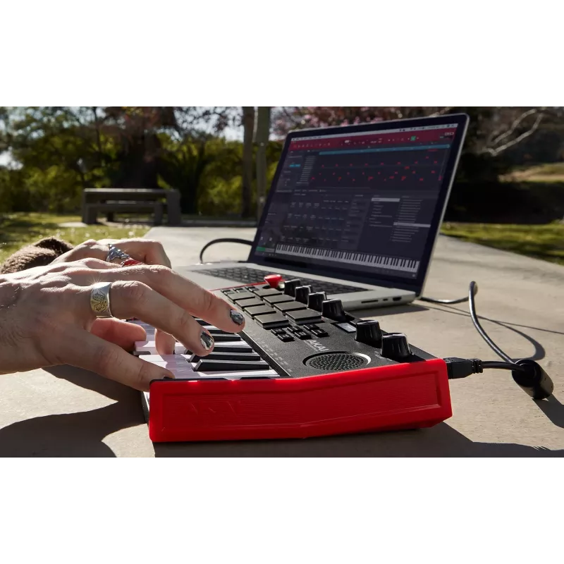 Akai MPK Mini Play MK3 MIDI-Controller-Keyboard mit Pad-Controller, USB, Schwarz/Rot
