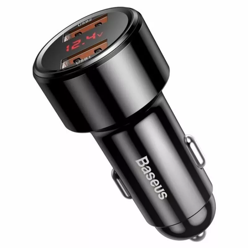 Baseus Magic CCMLC20A-01 Kfz-Ladegerät, 2x USB-A QC 3.0, 45 W, 6 A, Spannungsanzeige, schwarz