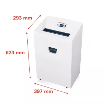 Shredder HSM Pure 420 — Partikelschnitt P-4, 24 cm Arbeitsbreite, 15 Blatt Kapazität, 35 L Auffangbehälter, weiß