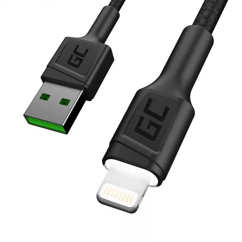 Lightning-auf-USB-A-Kabel Green Cell KABGC12, 2 m, Lightning – USB A, Schwarz