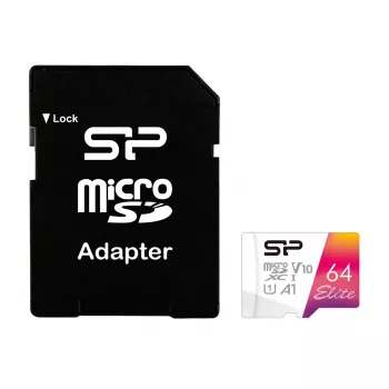 Silicon Power Elite microSDXC 64GB UHS-I Class 10 V10 Speicherkarte mit Adapter (SP064GBSTXBV1V20SP)