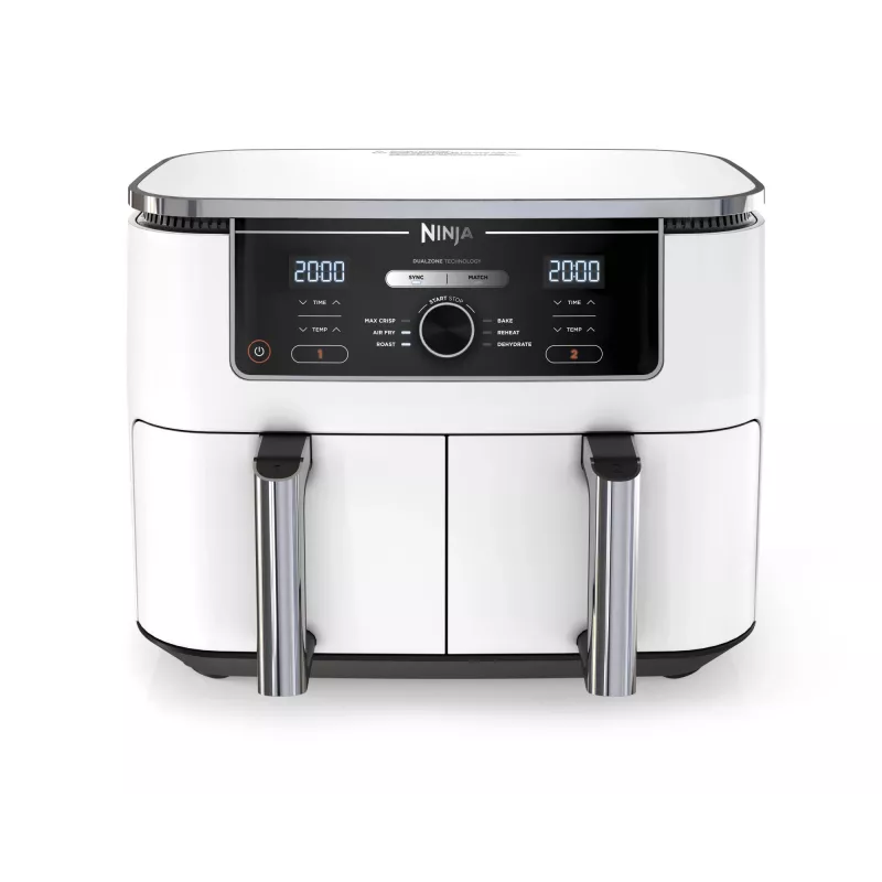 Heißluftfritteuse Ninja AF400EU Double 9,5 L 2470 W Weiß, Dreh- und Touch-Bedienelemente