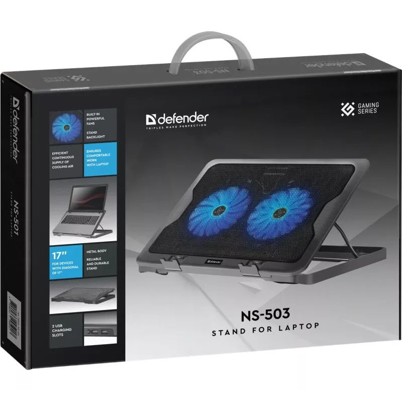 Notebook-Kühlpad DEFENDER NS-503 für Laptops bis 43,2 cm (17 Zoll), 2 Lüfter, USB-betrieben, schwarz