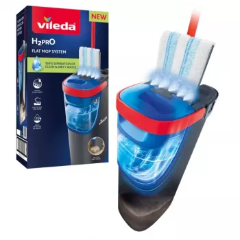 Vileda H2PrO 175775 Flachwischer-Set mit Zweitanksystem, Mikrofaser, Schwarz/Rot