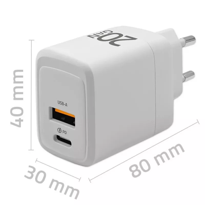 GaN-Ladegerät QOLTEC 51823 20W USB-Netzteil, 5V/20V Ausgang