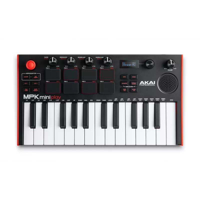 Akai MPK Mini Play MK3 MIDI-Controller-Keyboard mit Pad-Controller, USB, Schwarz/Rot