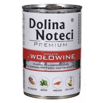 Nassfutter für Hunde Dolina Noteci Rind & Schwein Adult Dose 400 g, Protein 11%, Fett 6%, Feuchtigkeit 78%