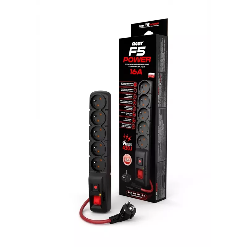 ACAR F5 POWER Schwarz 5 AC-Ausgänge 230 V 10 m