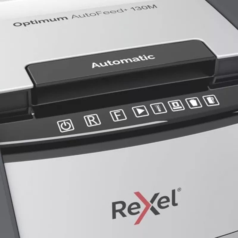 Rexel Optimum AutoFeed+ 130M Aktenvernichter, Mikroschnitt 2 x 15 mm, P-5, 130 Blatt, 44-l-Behälter