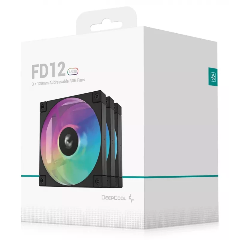 DeepCool FD12 ARGB R-FD12-BKAPN3-G Gehäuselüfter, 120 mm (120x120x25), 12 V, 3er-Pack, Schwarz
