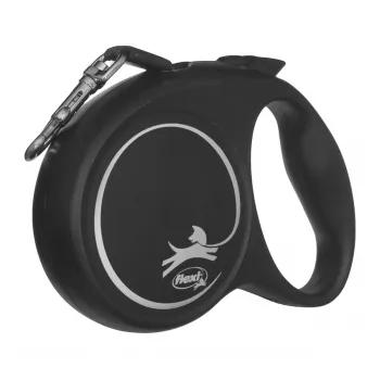 Flexi Black Design M, Rollleine mit Band, 5 m, für mittelgroße Hunde (10–25 kg), max. Belastung 20 kg