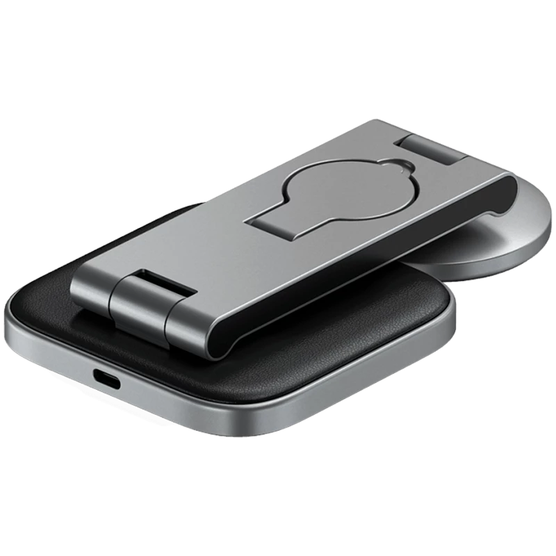 SATECHI 3-in-1 faltbare Qi2 kabellose Ladestation (Space Gray) mit Typ A-, C-, G-Steckern