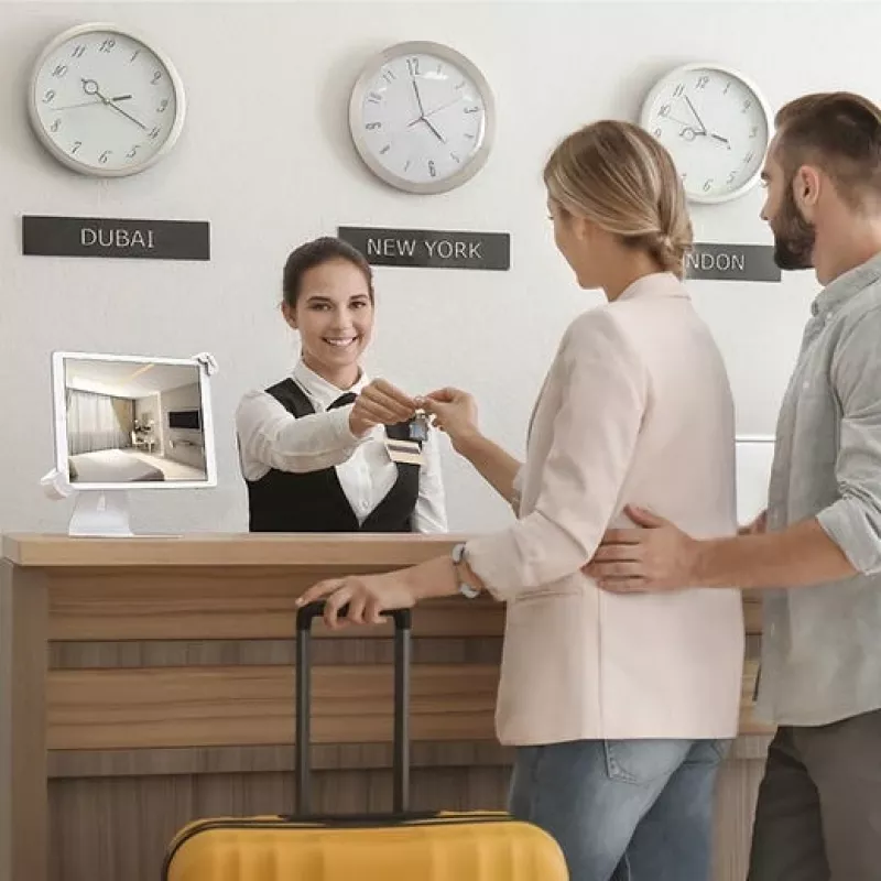 Barkan T71HL Tablet-Tischständer mit Schloss 7–14 Zoll, 360° drehbar, Weiß