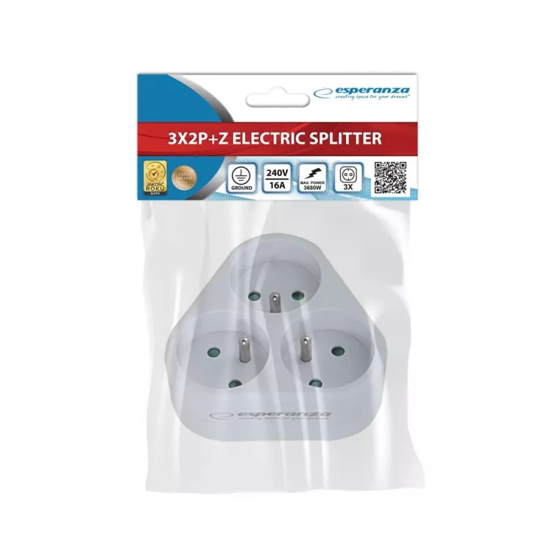 Esperanza ELK303W Elektroverteiler, 3 Steckdosen, weiß