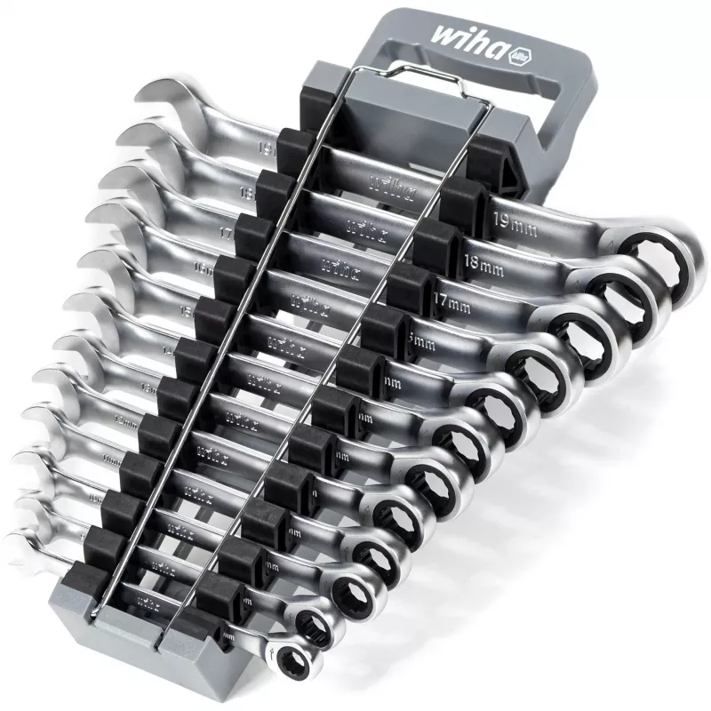 Wiha 44665 (30391) Ringratschen-Gabelschlüssel-Set, 12-teilig, metrisch 8–19 mm