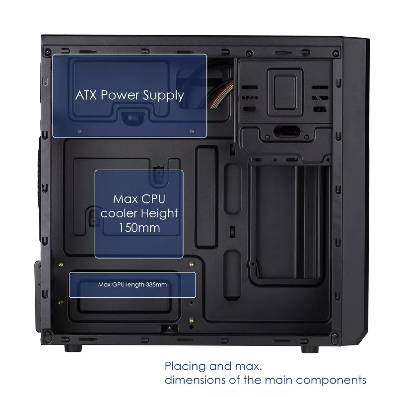 Akyga AK17BK Micro-ATX-Tower-Gehäuse, 2x USB 3.0, ohne Netzteil, Schwarz