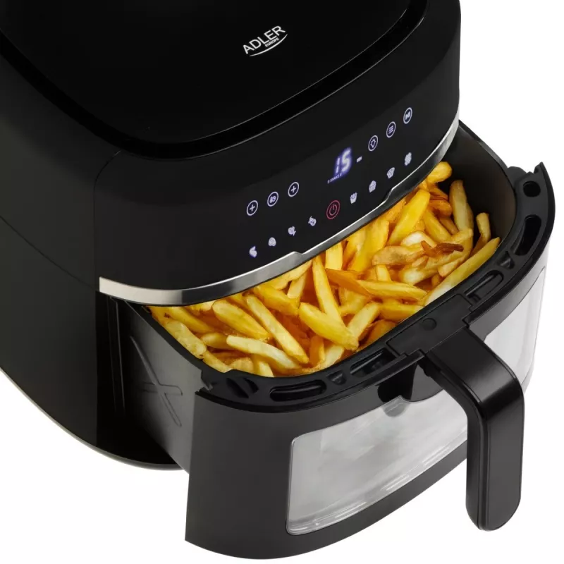 Adler AD 6318 Heißluftfritteuse, 8 l, 2500 W, LCD-Display, 9 Programme, Schwarz