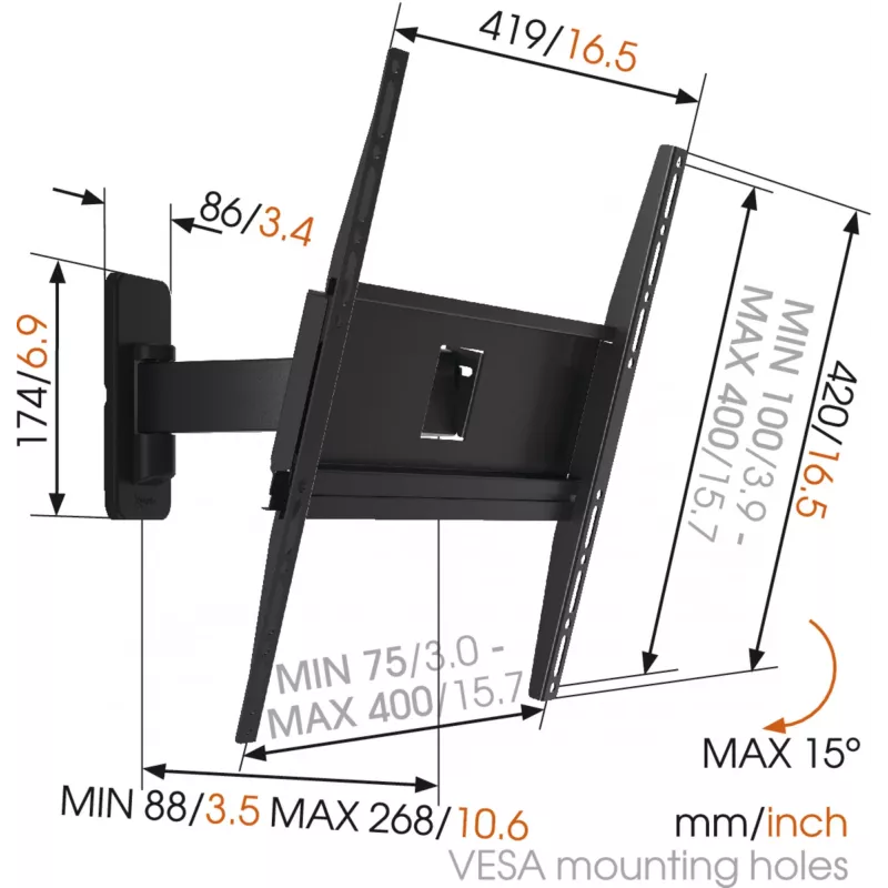 Vogels | Wandhalterung | MA3030-A1 | Vollbeweglich | 32-65 | Max. Tragfähigkeit 25 kg | Schwarz