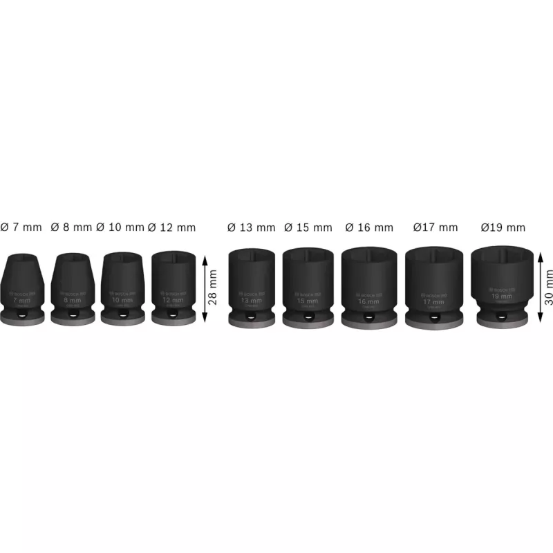 Schlagschrauber-Nusssatz Bosch 3/8 Zoll, 9-teilig, schwarz, Standard
