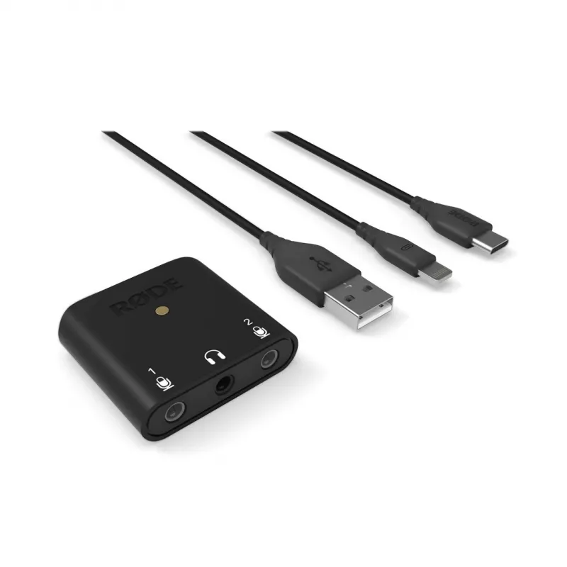 RØDE AI-Micro mobiles Audio-Interface, 2x 3,5-mm-TRS/TRRS-Eingänge, 3,5-mm-Kopfhörerausgang, USB-C, schwarz