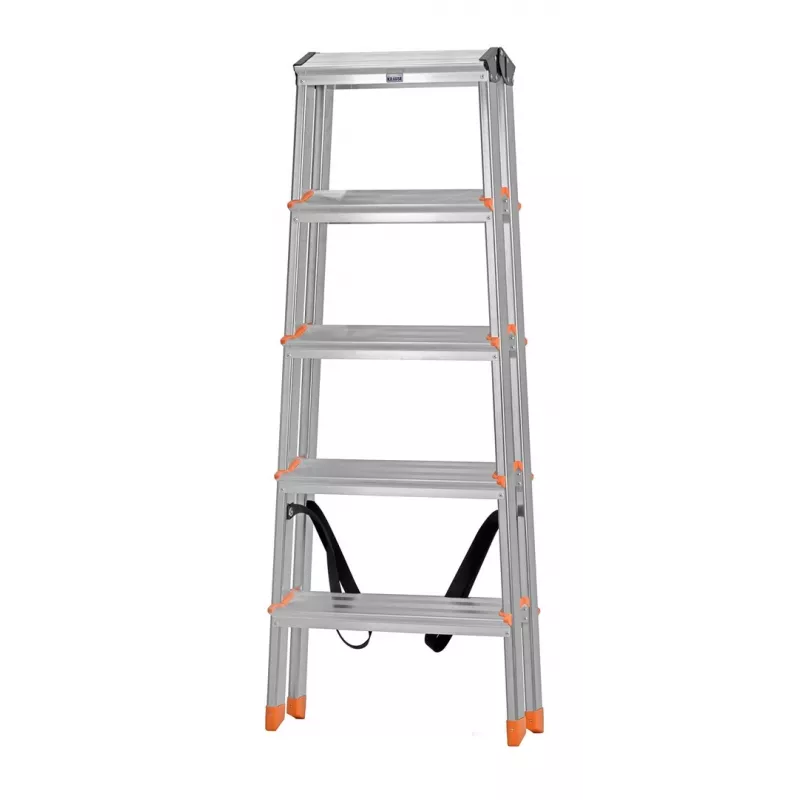 Krause Dopplo 120410 Stehleiter beidseitig begehbar, Aluminium, 2 x 5 Stufen