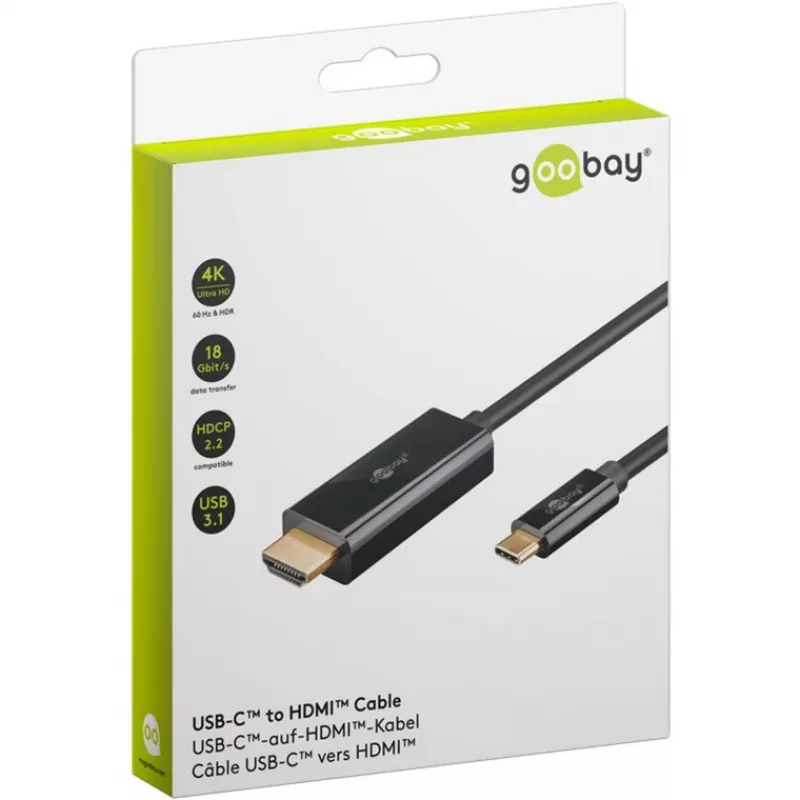 Goobay USB-C-auf-HDMI-Kabel 4K mit 60 Hz 2 m schwarz – Stecker > HDMI (75697)