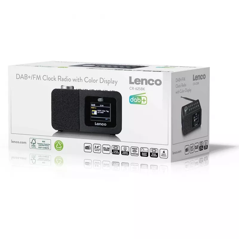Lenco CR-625BK DAB+/FM Radiowecker mit Bluetooth und kabellosem Laden, schwarz