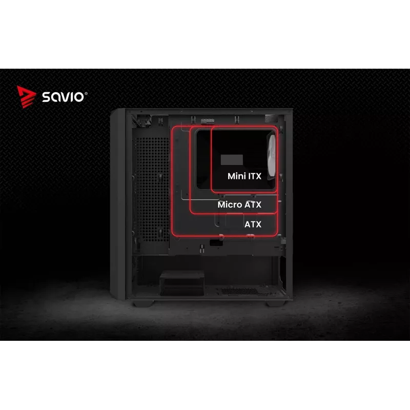 Savio Noctis Glass RGB Cube PC-Gehäuse, ATX/Micro-ATX/Mini-ITX, Front aus Hartglas, RGB-Lüfter, schwarz