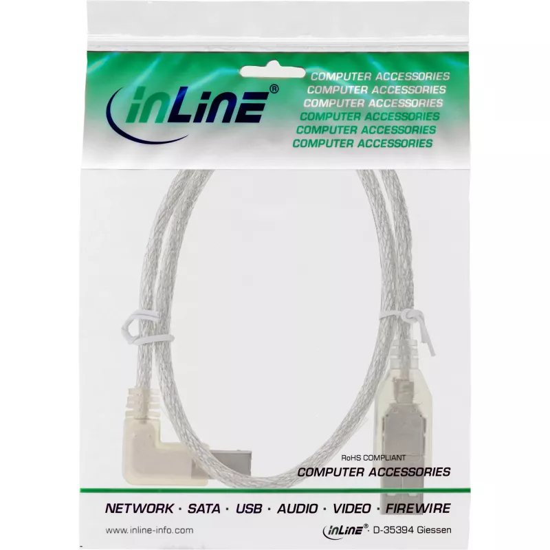 Microconnect USBAB5ANGLED-L USB-Kabel USB 2.0 5 m USB A USB B Weiß