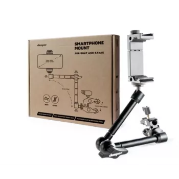 Smartphone-Halterung deeper ITGAM0026 für Kajak und Boot – Aluminium, einstellbarer Winkel, C-Klemme bis 41 mm, Telefonabstand 65–95 mm