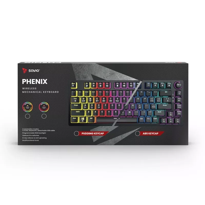 Gaming-Tastatur Savio SAVGK-PHENIX RED PUDDING mechanisch RGB Wireless