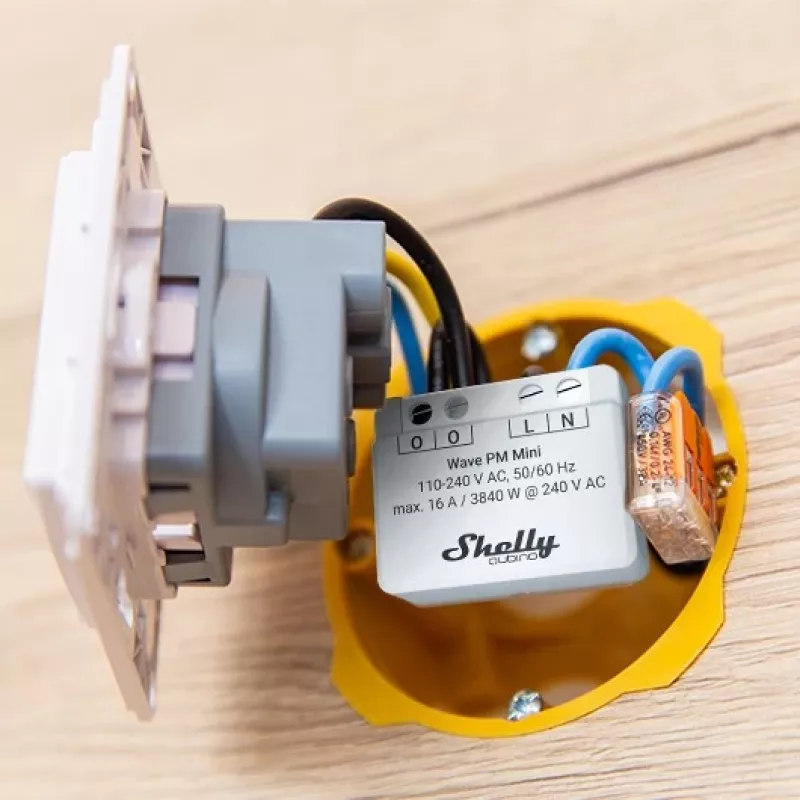 Shelly Qubino Wave PM Mini intelligenter Schalter, 1 Kanal, Unterputz, Z-Wave, kabellos, 110–240 V AC / 24–30 V DC, grau