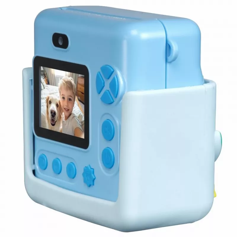 Denver KPC-1363BU Kinder-Sofortdruckkamera Dino mit Thermodrucker, 20 MP, Blau
