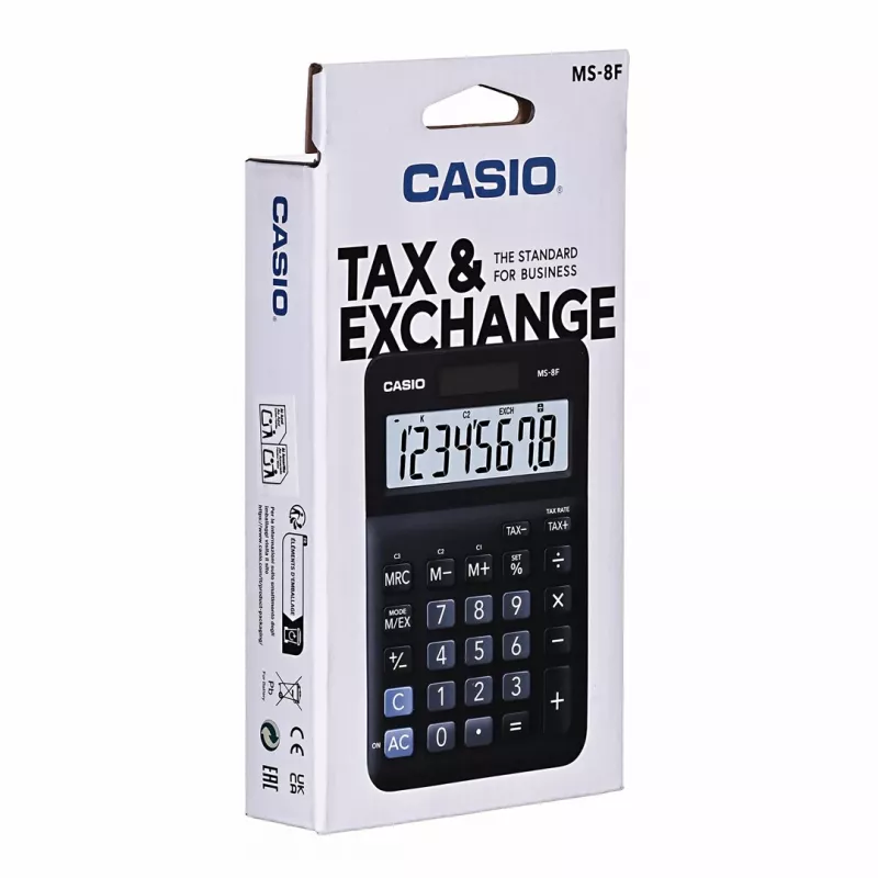 Casio MS-8F Tischrechner, einfach, 8-stellig, Batterie/Solar, schwarz