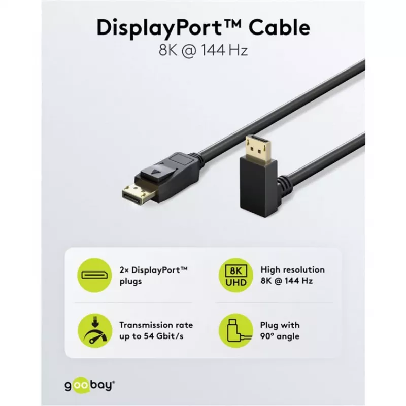 DisplayPort-Kabel WENTRONIC 77058 – 54 Gbit/s, bis zu 8K, 144 Hz