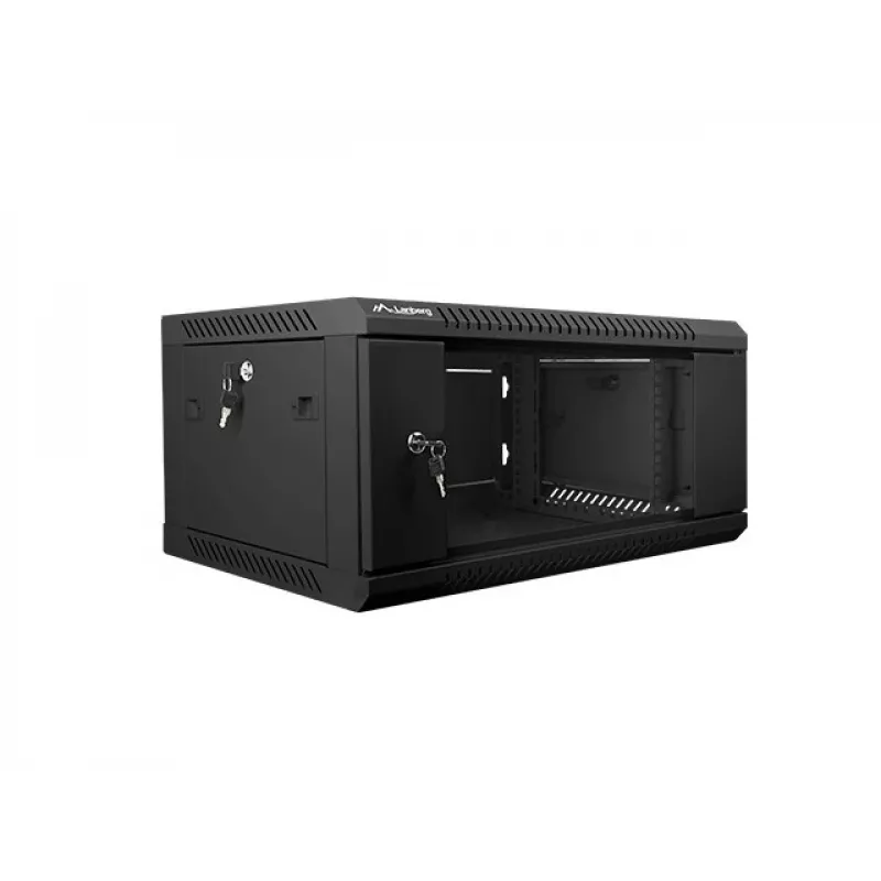 Lanberg WF01-6404-10B 19-Zoll-4HE-Wandgehäuse (Rack), 600x450 mm, Tür aus gehärtetem Glas, zerlegt (Flat Pack), IP20, 60 kg, Schwarz RAL 9004