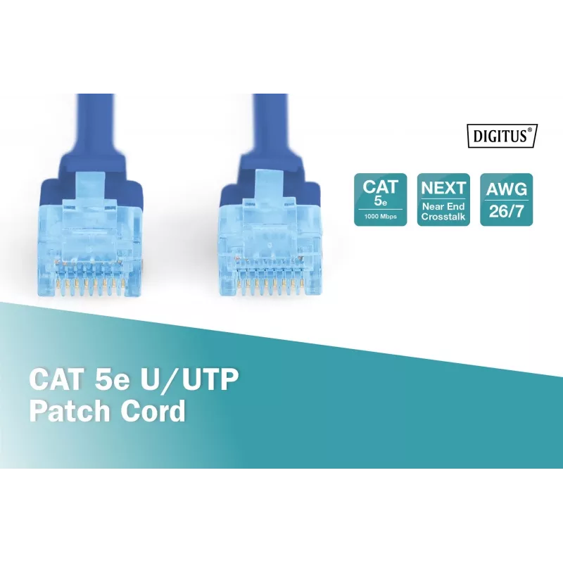Netzwerk-Patchkabel DIGITUS Digitus CAT 5e U/UTP-Patchkabel, 5 m, U/UTP, RJ-45 – Blau