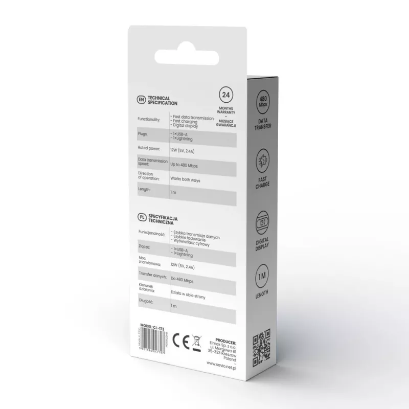 Savio CL-174 USB-C-auf-USB-C-Kabel, 100 W, Power Delivery/Quick Charge, digitale Anzeige, 1 m, grün